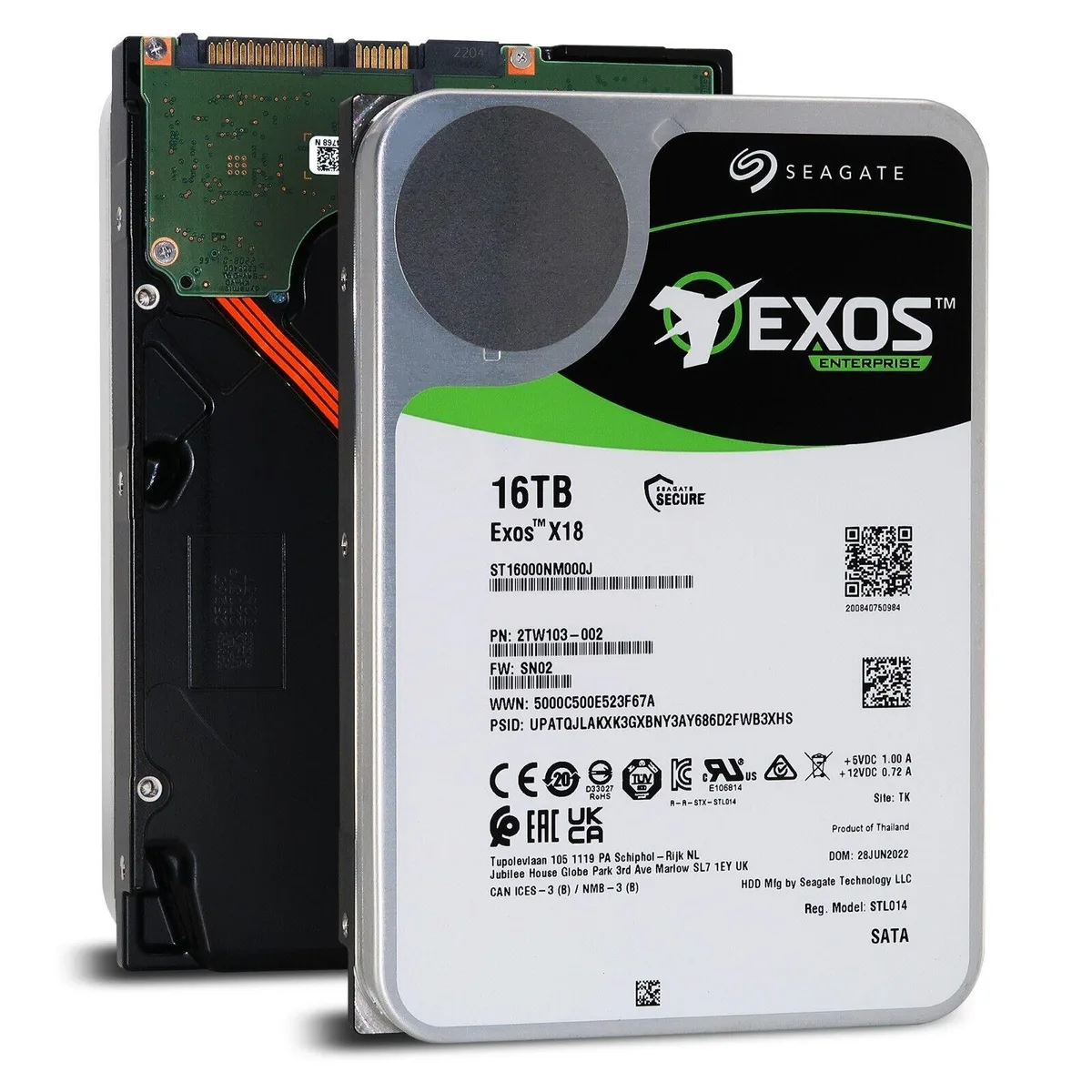 Seagate Seagate Exos X18 16TB SATA HDD 3.5in 7200RPM 256MB cache ST16000NM000J — product photo