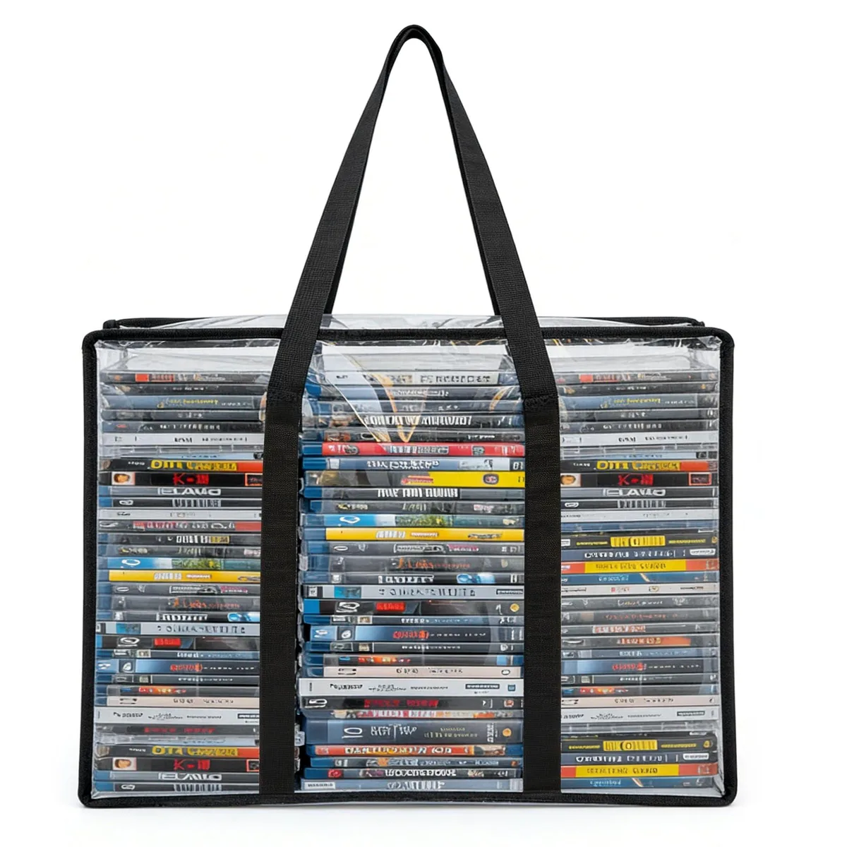  Philbinden DVD Storage Bags — Clear Plastic with Handles, Holds 90 Blu-ray / 70 DVD / 120 CD Cases — product photo