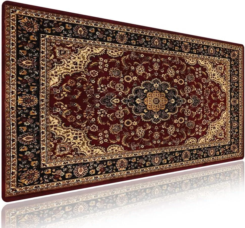 BAOFENG BAOFENG Large Gaming Mouse Pad XXL 31.5 x 11.8 Stitched Edges Vintage Oriental Persian Floral Red Black Beige — product photo