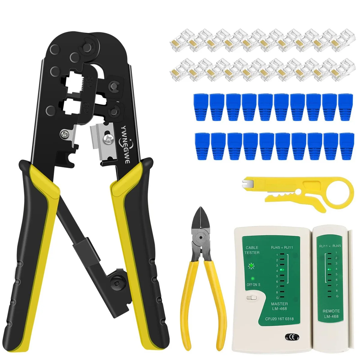 KEHIPI KEHIPI RJ45 Crimp Tool Kit 20PCS Connectors 20PCS Covers Tester Stripper — product photo