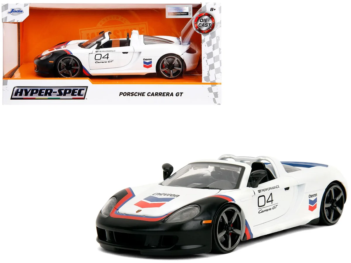Jada Jada Porsche Carrera GT Convertible #04 "Chevron" White Hyper-Spec 1/24 Diecast hobby collectible — product photo