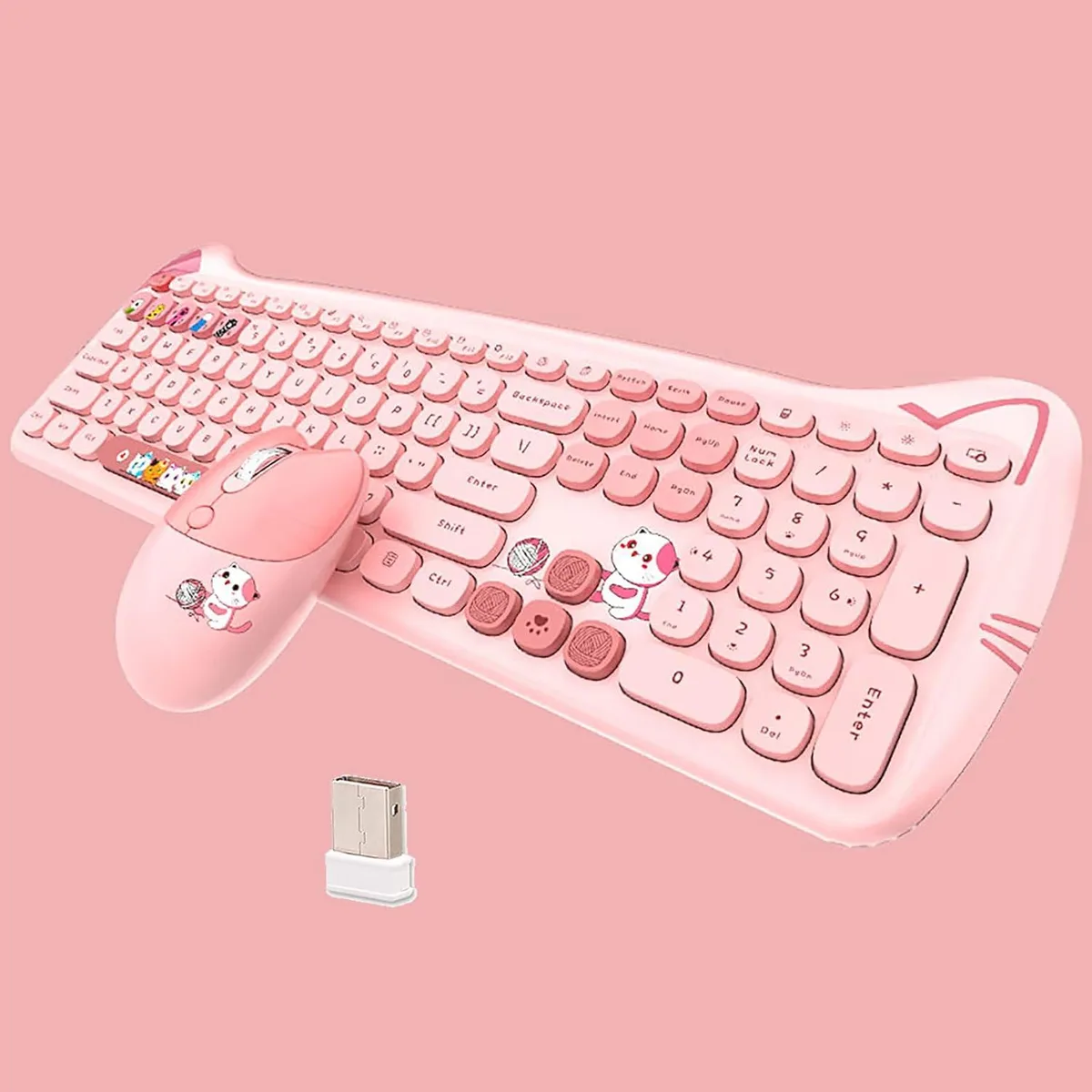 TUKO TUKO Cute Cat 2.4G Wireless Keyboard &amp; Mouse Combo Pink 110 Keys — product photo