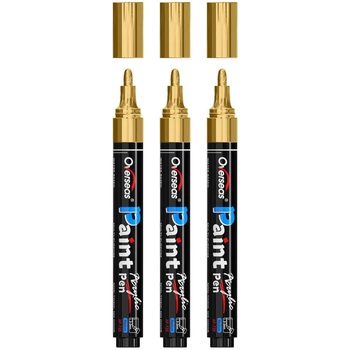 3 Pack Gold Acrylic Paint Pens Medium Tip — product photo