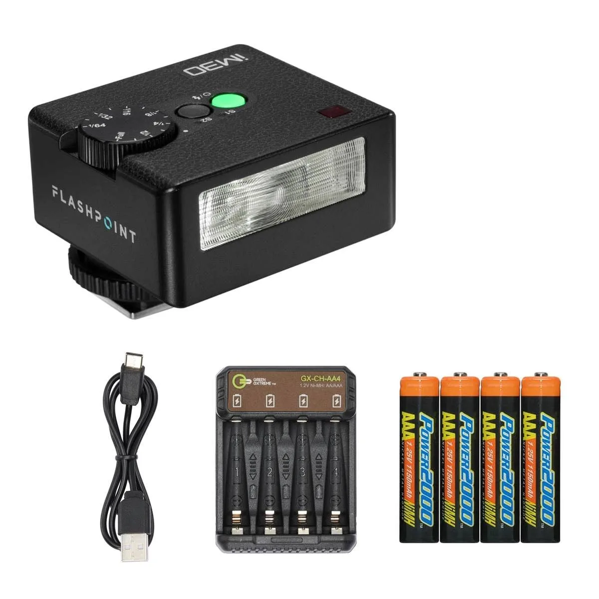 Flashpoint Brand Flashpoint Brand iM30 Mini Flash Kit with 4× AA Rechargeable Batteries and Charger — product photo