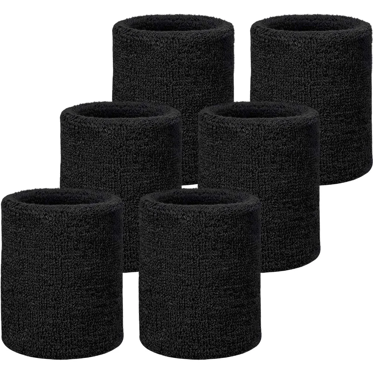  WILLBOND Wrist Sweatbands 6 Pack Black Cotton 85% — product photo