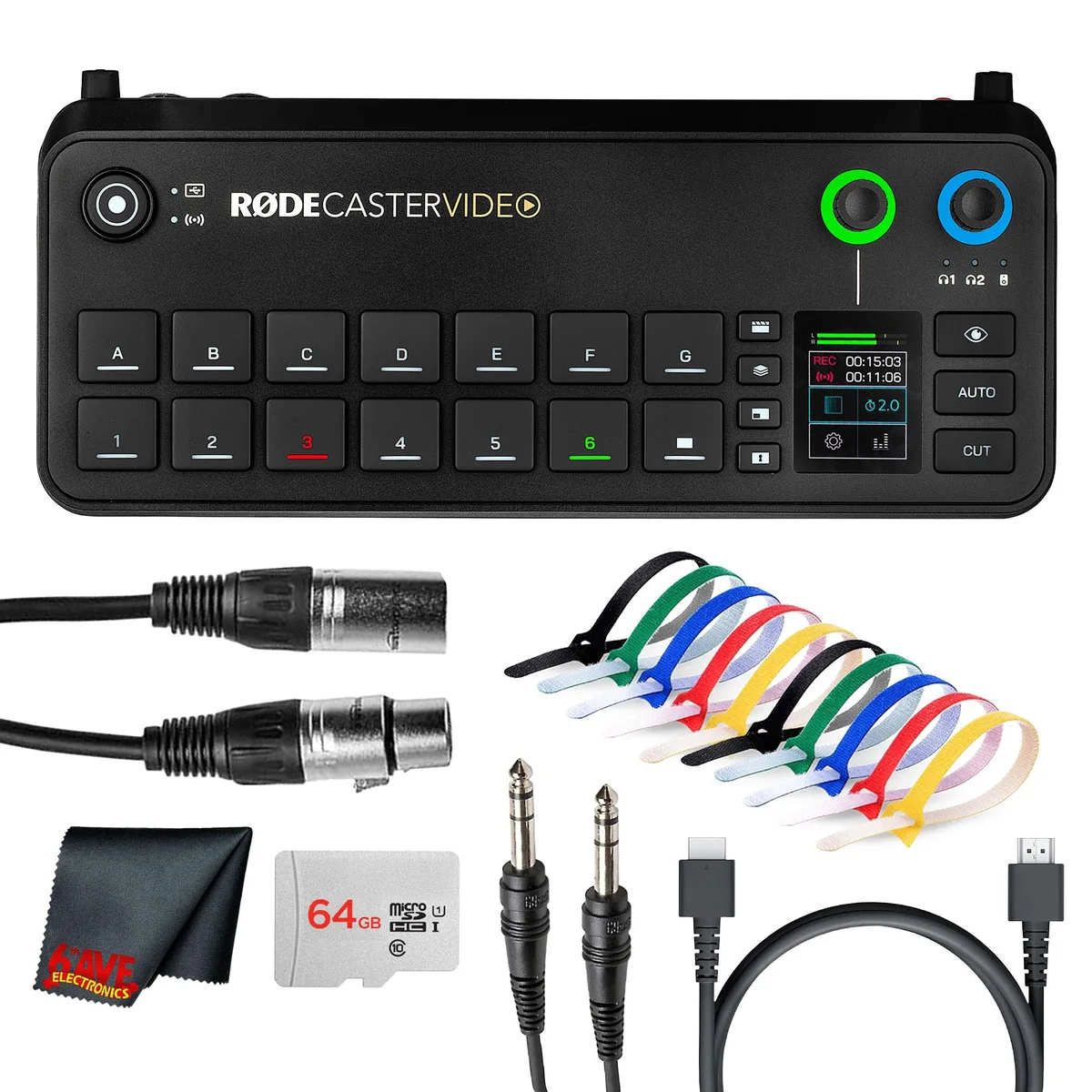RODE Microphone RODECaster Video Production Console Bundle 64GB Card XLR Cable 1/4 TRS Cable — product photo