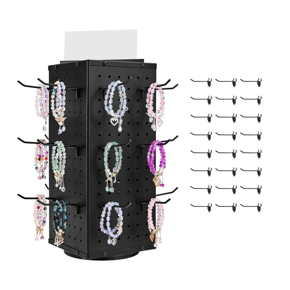 VEVOR VEVOR Rotating Pegboard Display Stand 7.4 x 7.4 x 17 in 4-Sided 24 Hooks Black — product photo