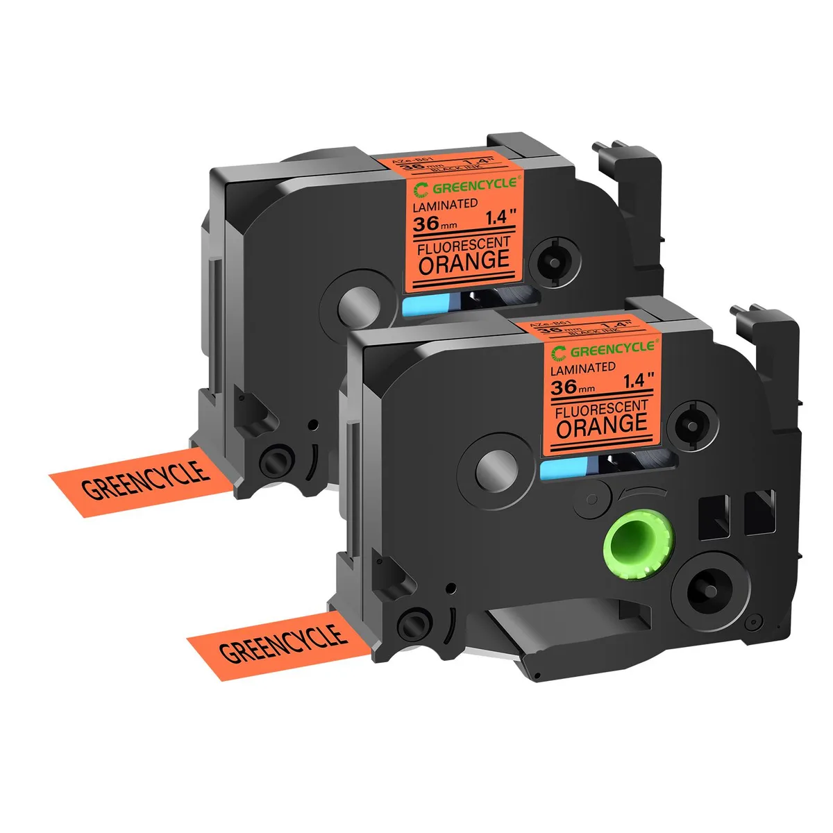 GREENCYCLE GREENCYCLE TZe-B61 36mm 16.4ft Black on Fluorescent Orange label 2 pack — product photo