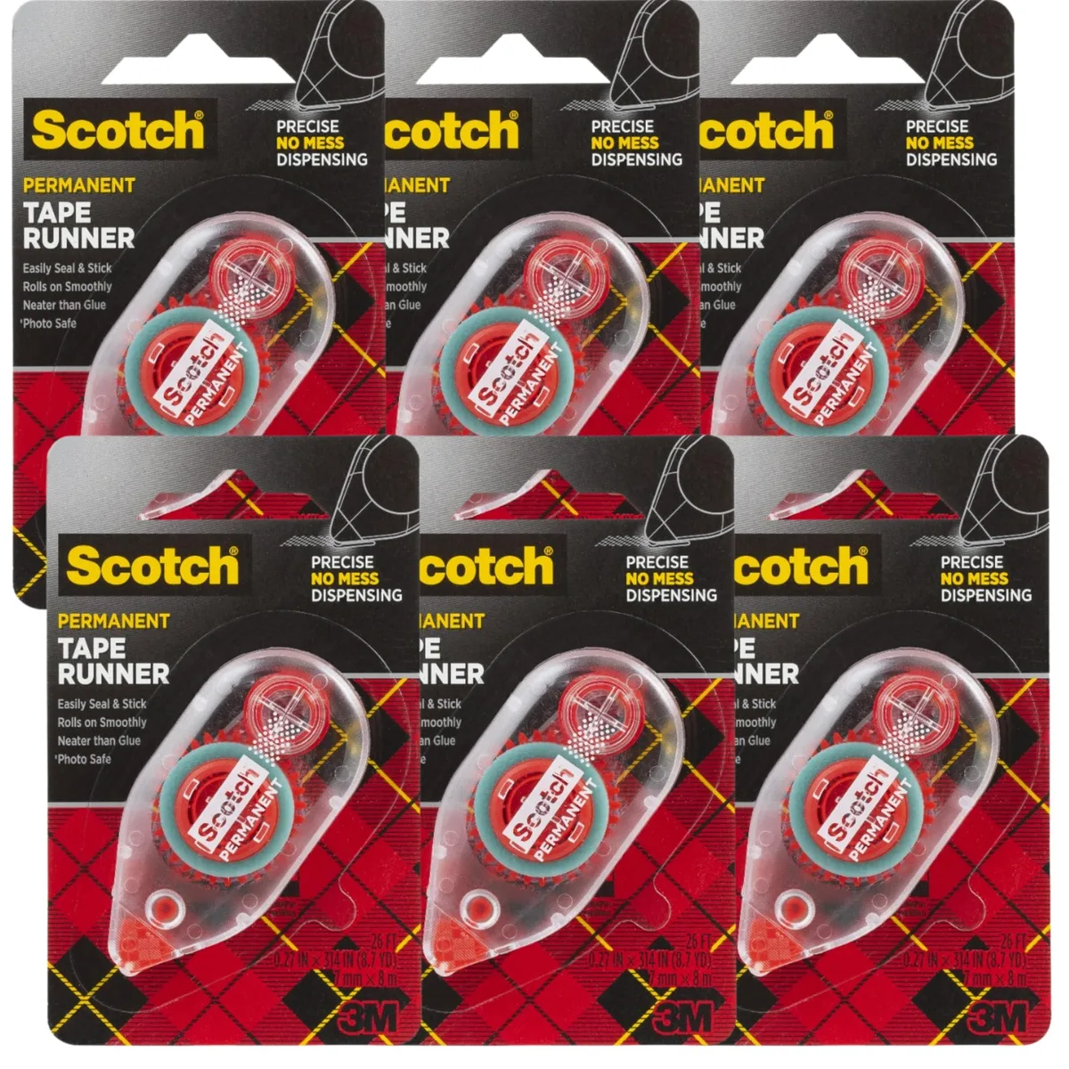  3M 6061 Scotch Double Sided Adhesive Roller Tape .27 in 26 ft Pack of 6 — product photo