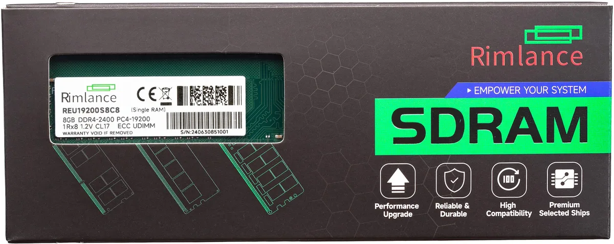 RIMLANCE RIMLANCE REU19200S8C8 8GB DDR4 2400MHz ECC UDIMM 1Rx8 — product photo