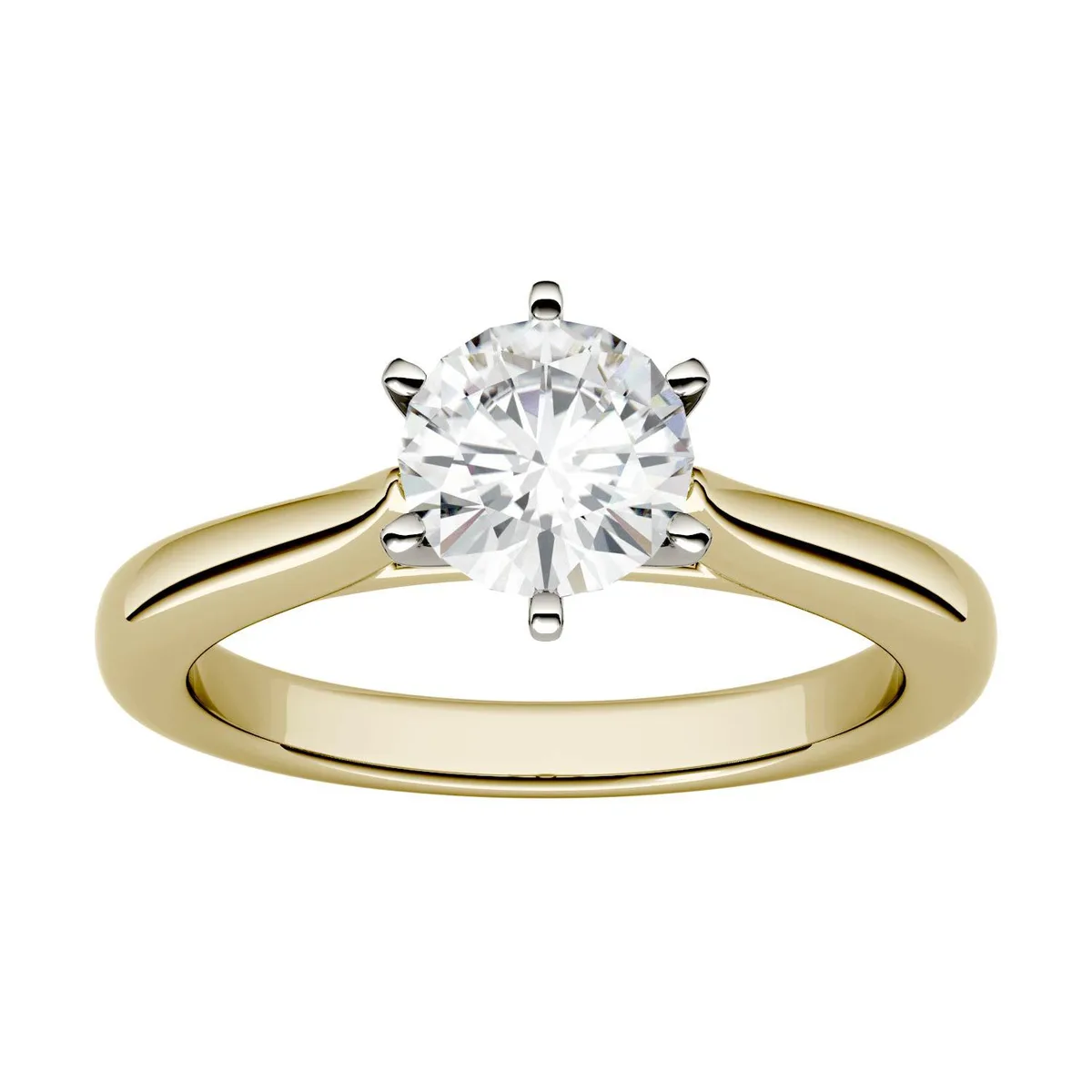 Charles &amp; Colvard Charles &amp; Colvard 6.5mm Moissanite 6-Prong Solitaire Engagement Ring Size 7 1.00ct DEW Yellow Gold — product photo