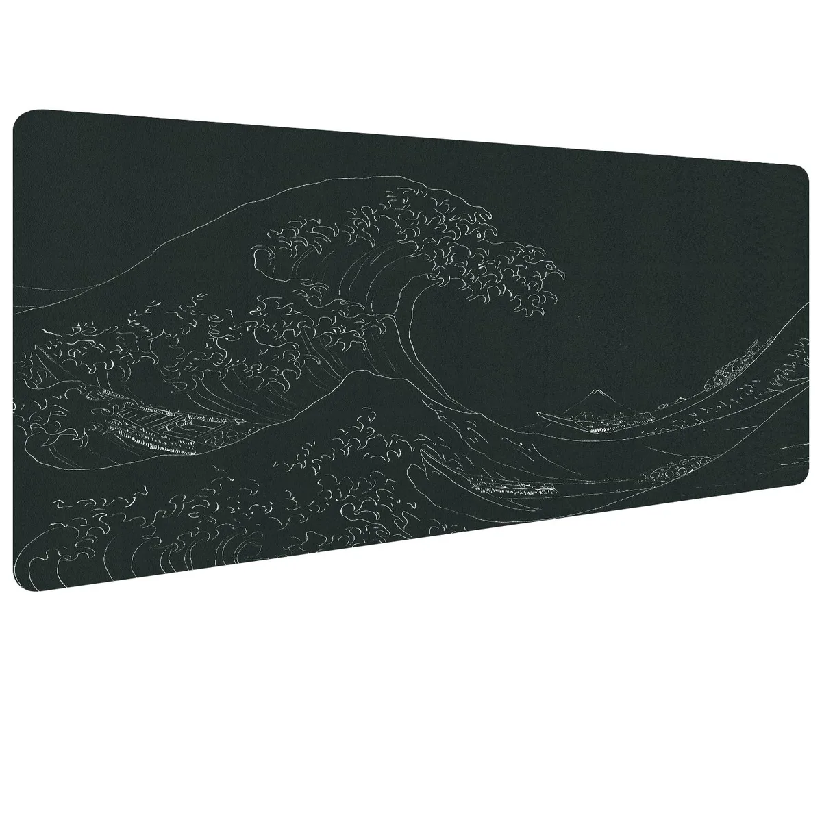 Rectangular black mouse pad with Japanese wave texture, 31.5 by 15.7 inches, 2mm thick