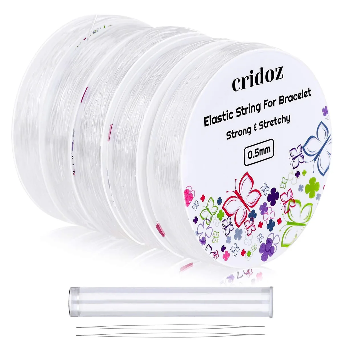  Cridoz 5-Roll Clear Elastic Cord Kit 0.5–1.0 mm with 2 Needles — product photo