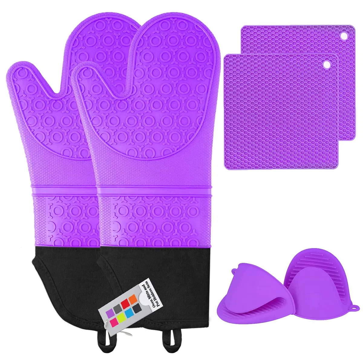 MTZRFLL Silicone Oven Mitts Set Purple 6pcs 15-inch — product photo