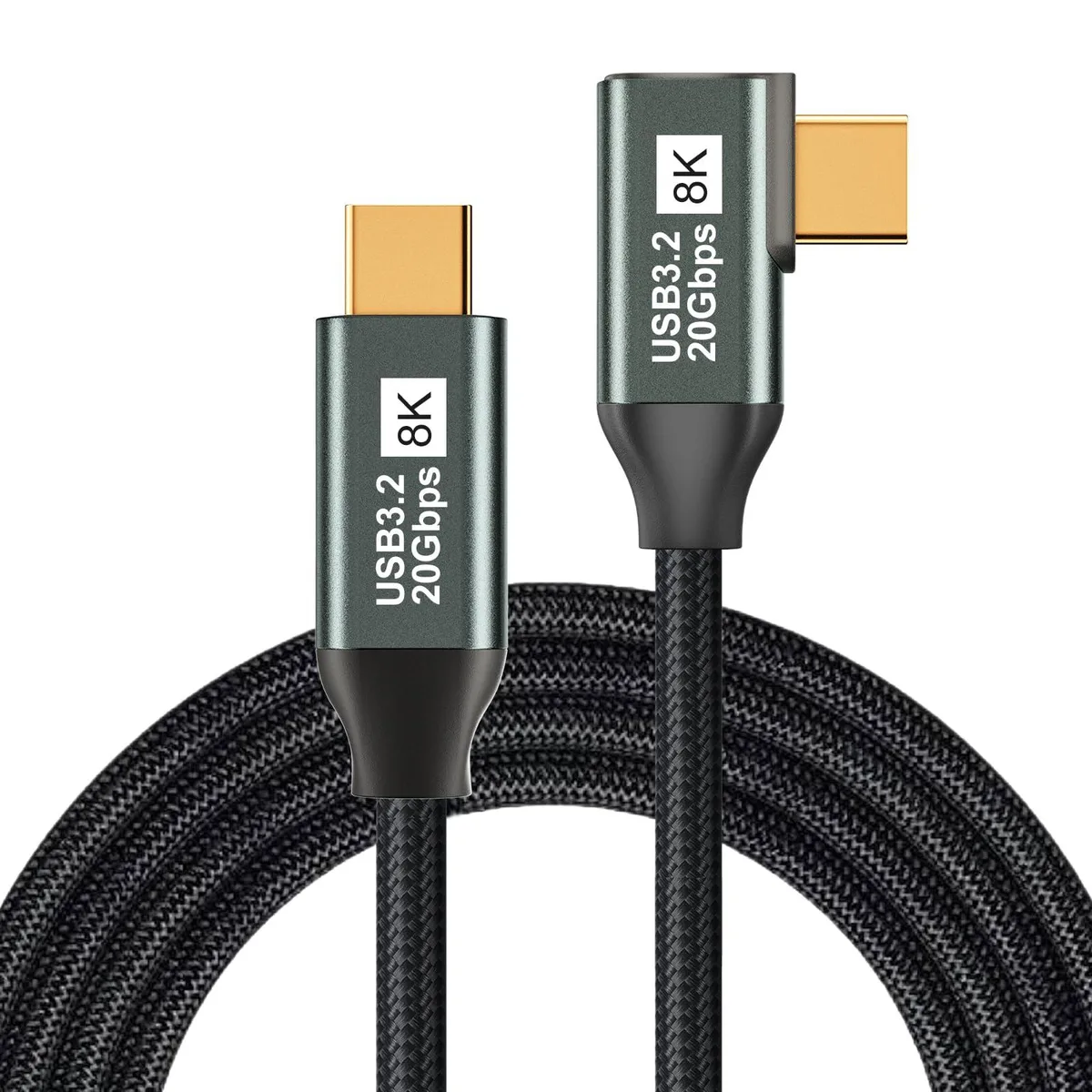 Vszerda Vszerda USB C Cable 3.2 Gen 2 6.6FT 8K@60Hz 20Gbps 100W PD Right Angle — product photo