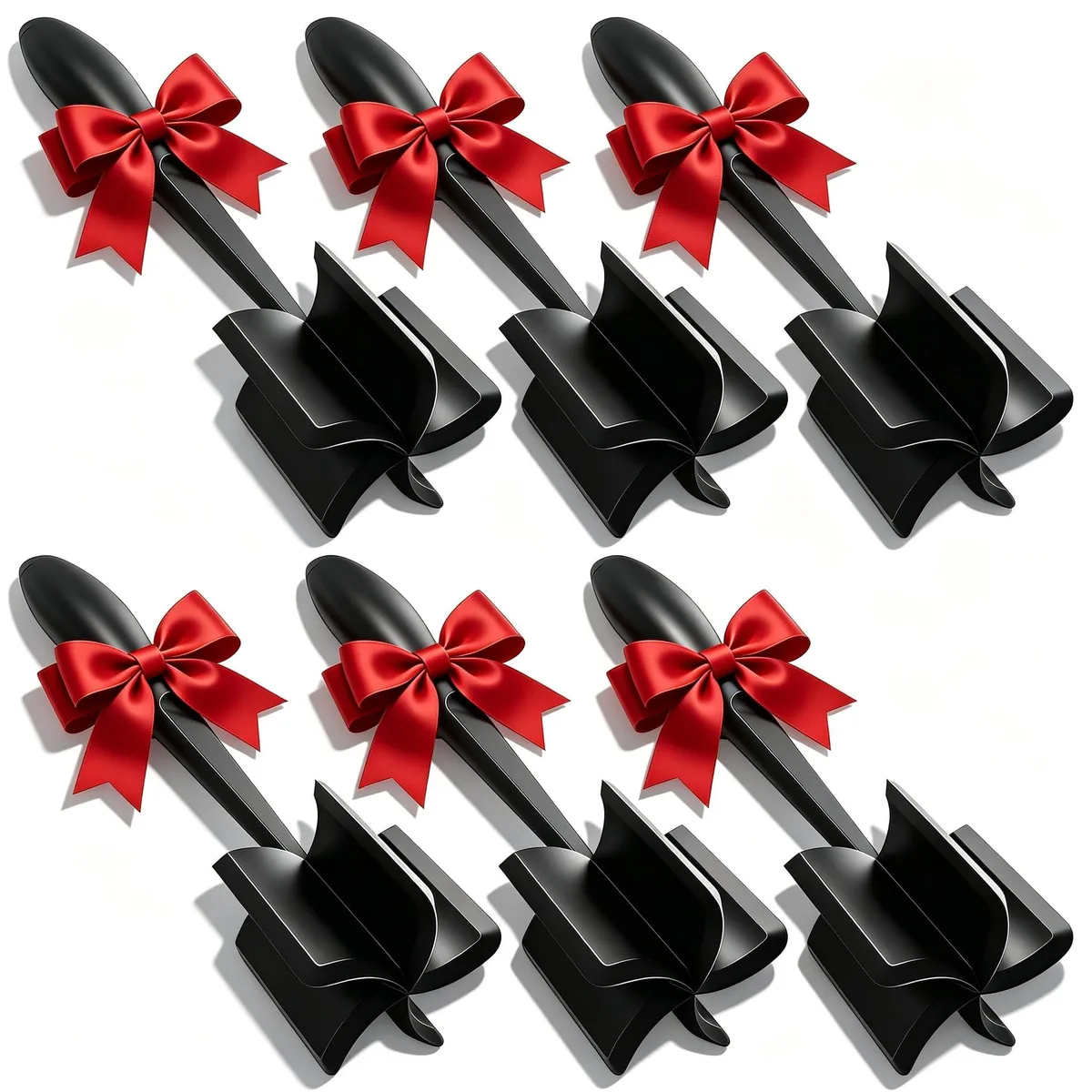 Six black nylon meat choppers with five curved blades and ergonomic handles