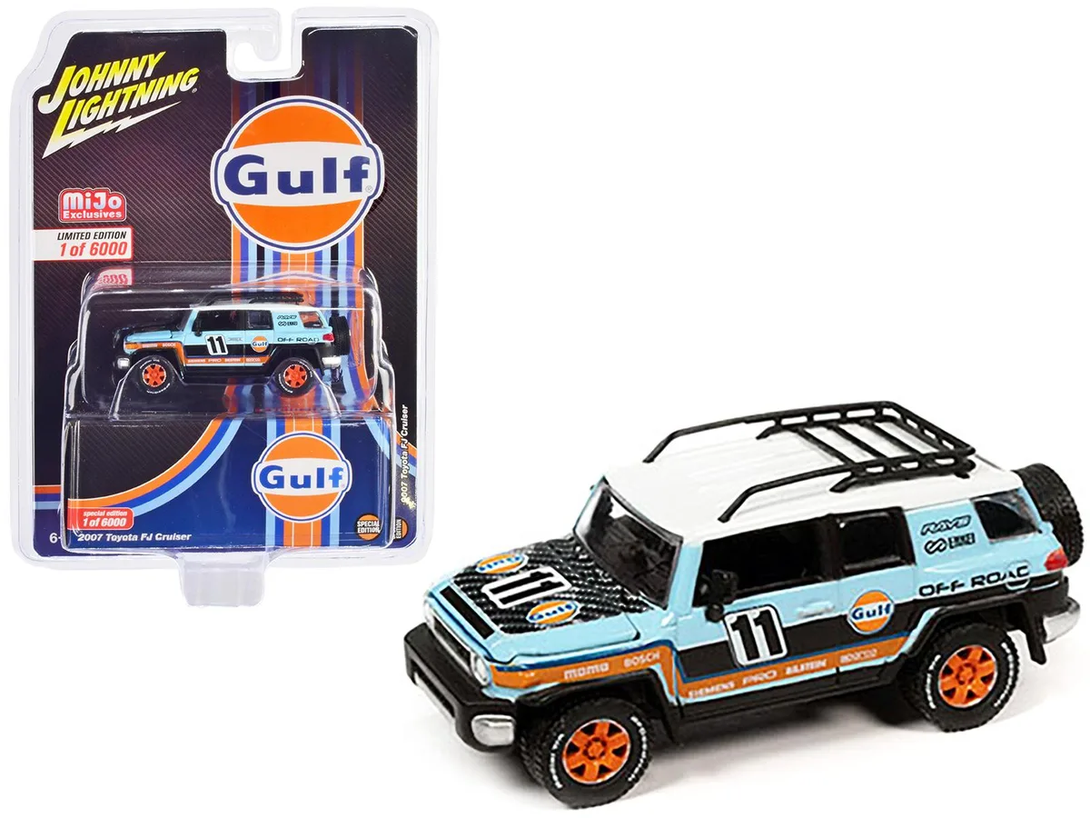 JOHNNY LIGHTNING JOHNNY LIGHTNING 2007 Toyota FJ Cruiser #11 Light Blue "Gulf Oil" 1/64 Diecast Hobby Collectible — product photo