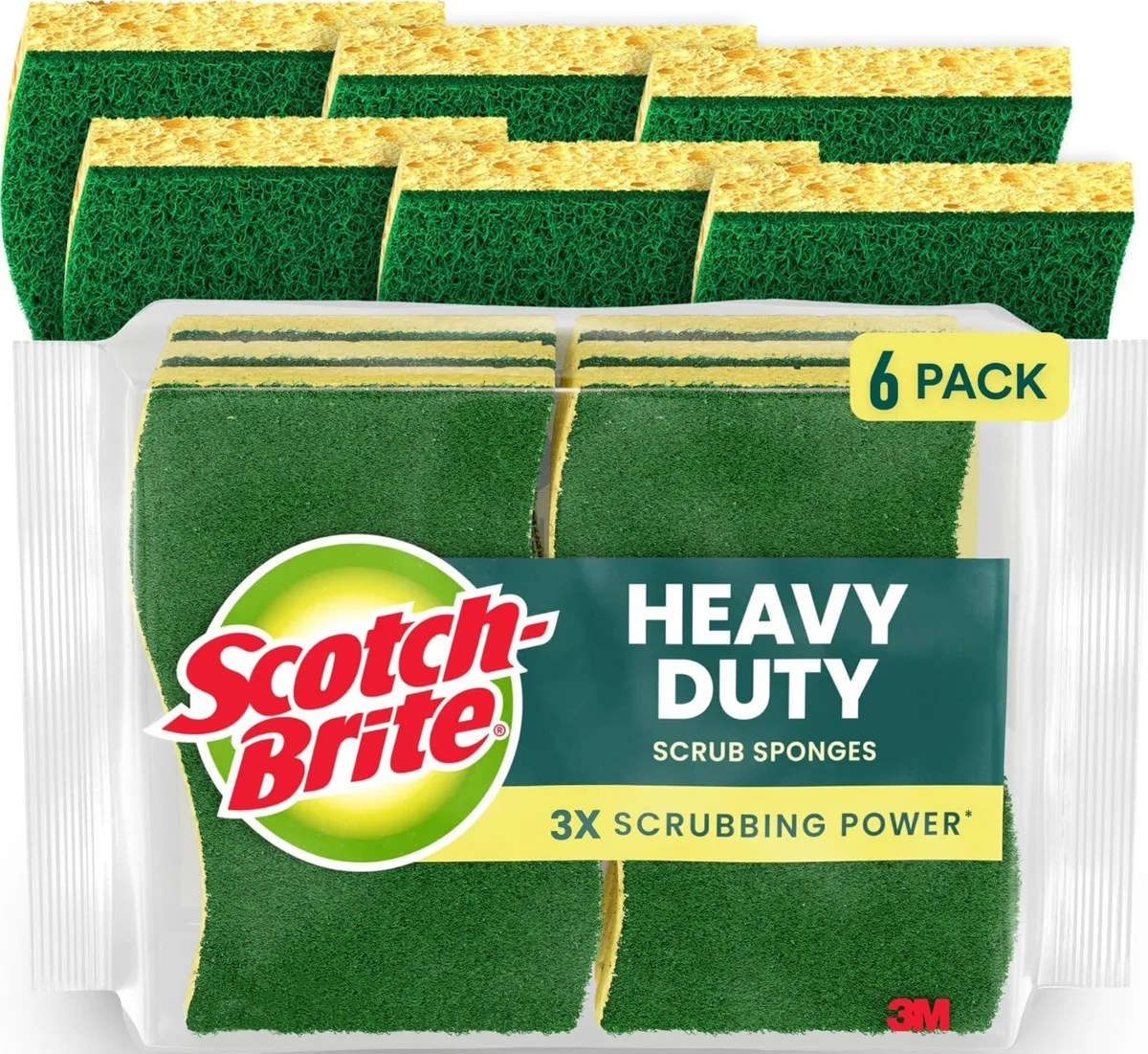 None Continuous None Continuous 6-pack heavy-duty scrub sponge applicators — product photo