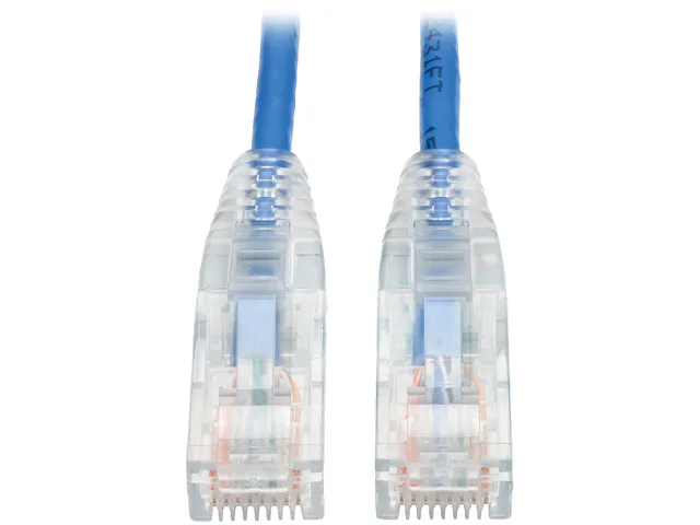 Blue 2 ft Cat6 slim patch cable with snagless RJ45 connectors