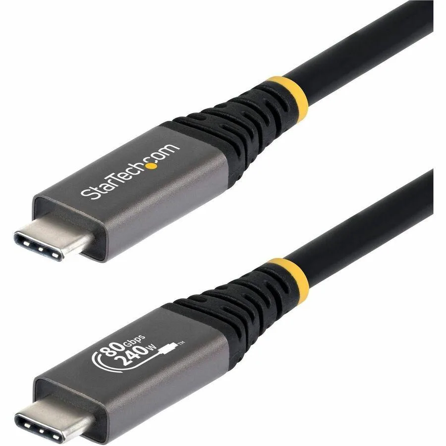 Black USB-C to USB-C cable, three feet long, laser-etched USB4 markings