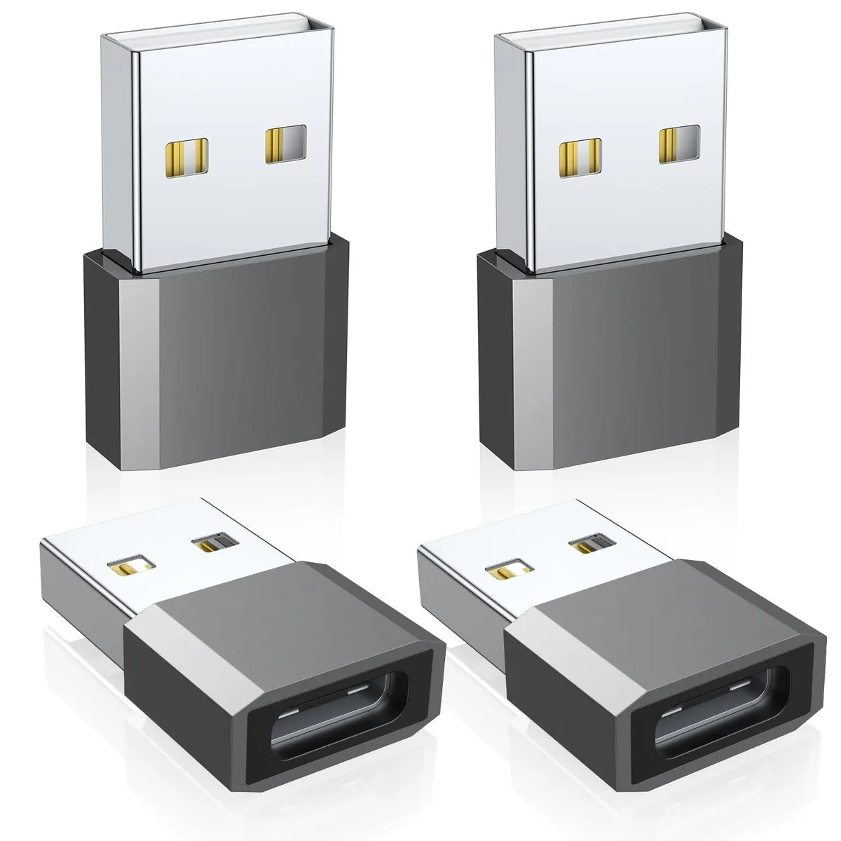 No Sew No Sew USB-C female to USB-A male adapter 4-pack Gray USB 2.0 3A 25W — product photo