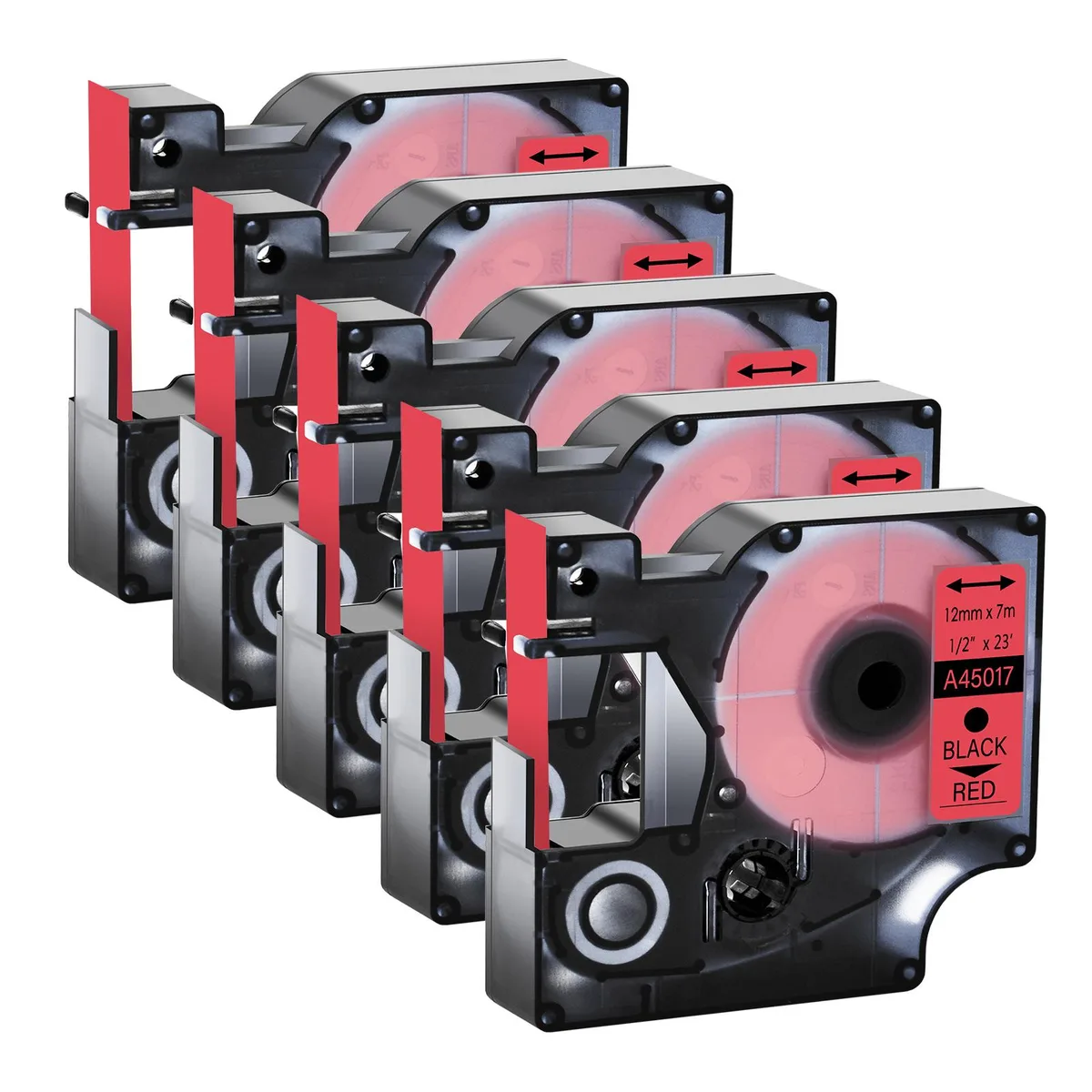 GREENCYCLE GREENCYCLE 10 Pack D1 Label Tape 12mm x 23ft Black on Red — product photo