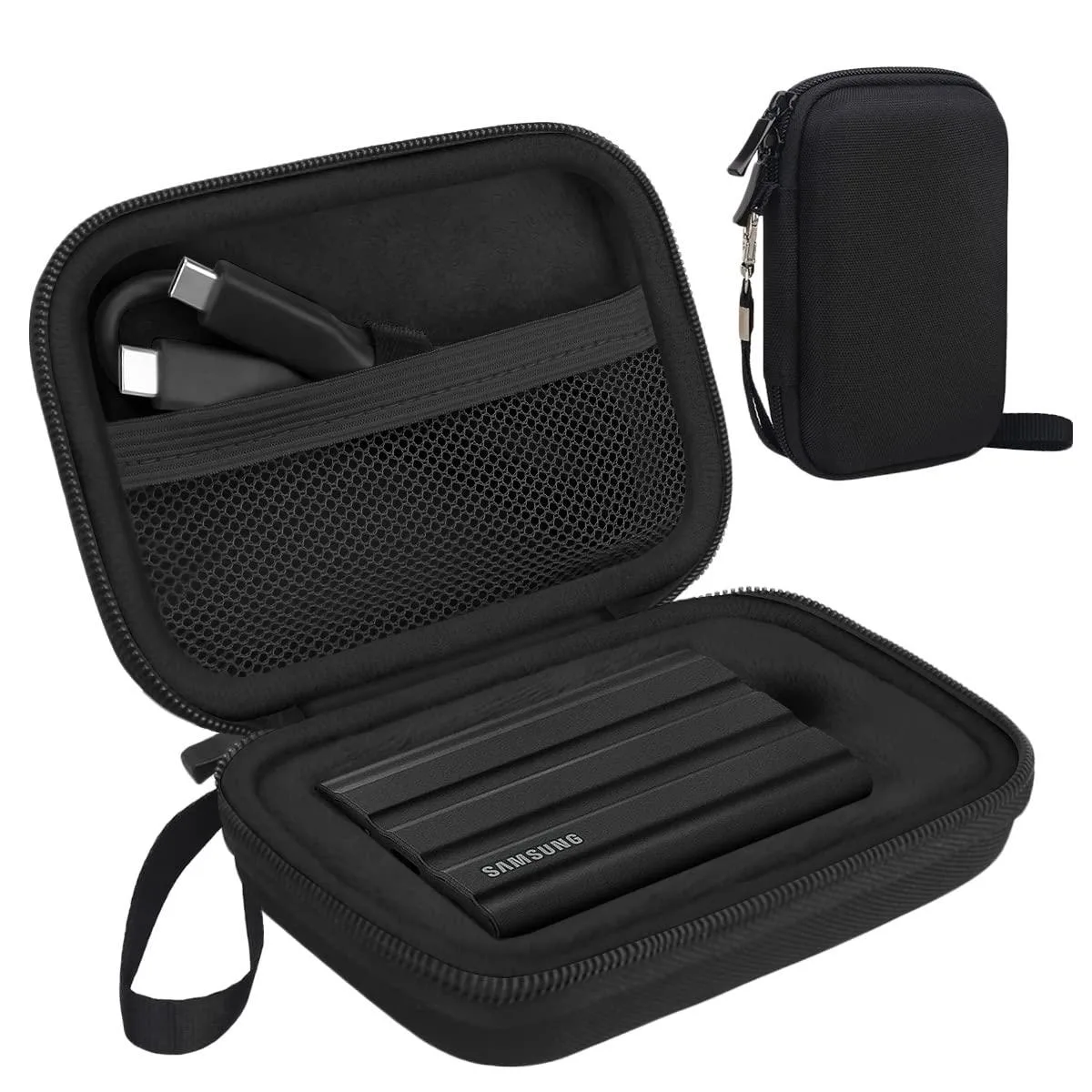 Black hard EVA carrying case with lanyard for Samsung T7 Shield SSD