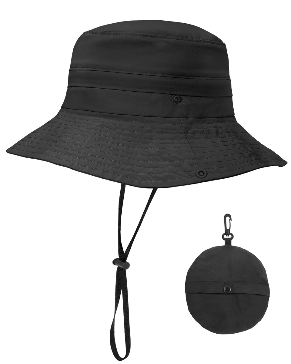  Waterproof Packable 2-in-1 UV Sun Hat Black 084-1-BL-L — product photo