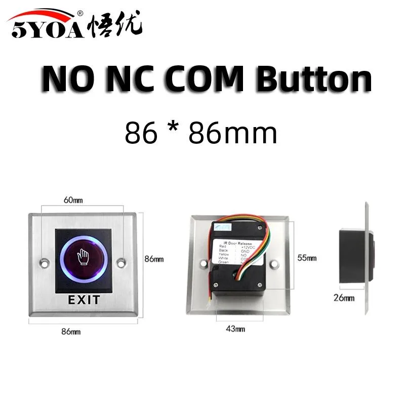 Rectangular white push-button door exit switch with LED light, IP55 rated