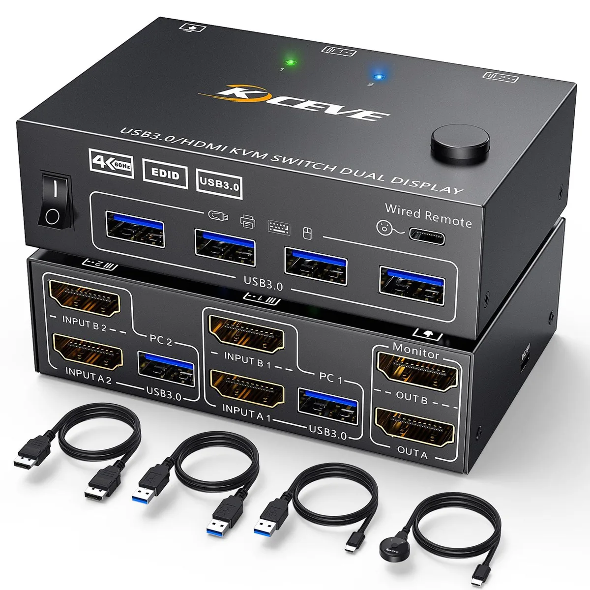 Vszerda Vszerda AM202ASNEW Dual Monitor KVM Switch USB 3.0 4K@60Hz — product photo