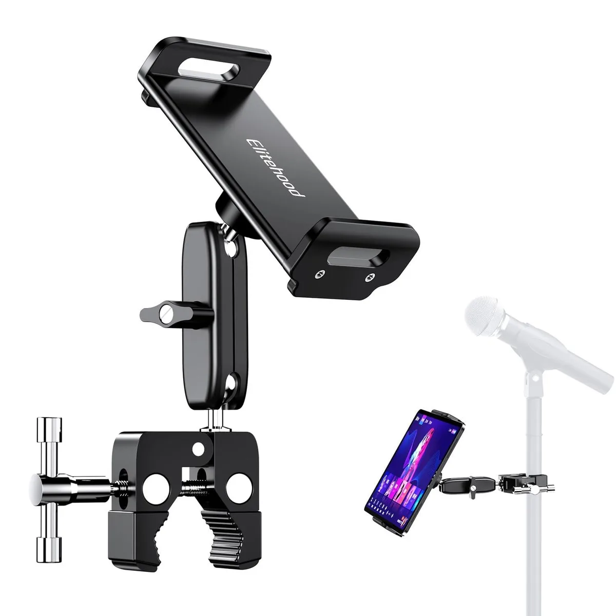 BESIGN BESIGN Aluminum Dual Ball Head Tablet Holder for Mic Stand 4.7-13in 360 Rotatable 2 in 1 Accessories — product photo