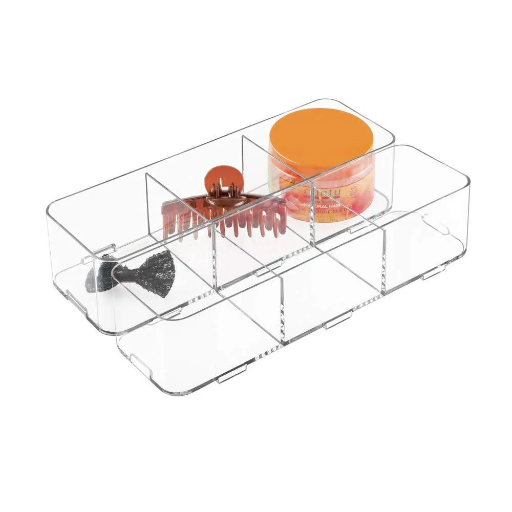 Clear rectangular plastic drawer organiser, 12 by 4 by 3 inches, black finish