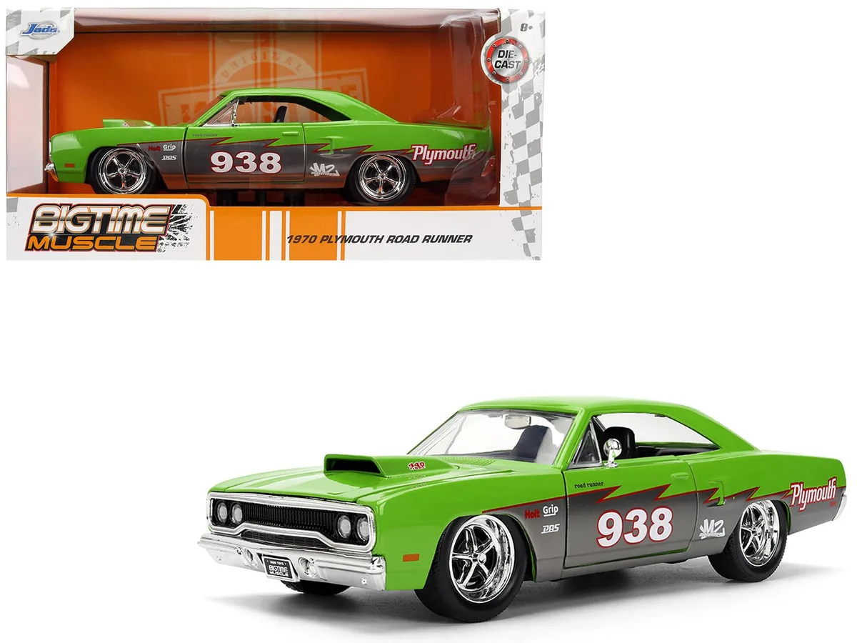 Jada Jada 1970 Plymouth Road Runner #938 Green Gray Metallic Bigtime Muscle 1/24 Die Cast Hobby Collectible — product photo