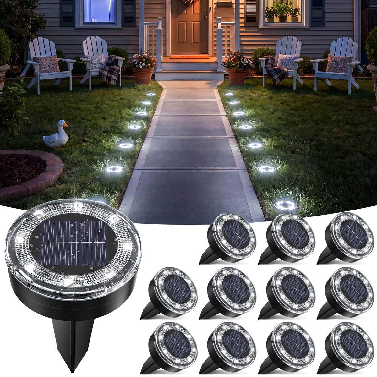 Twelve low-profile satin-nickel plastic discs, 2.2 inches wide, flush-mount design