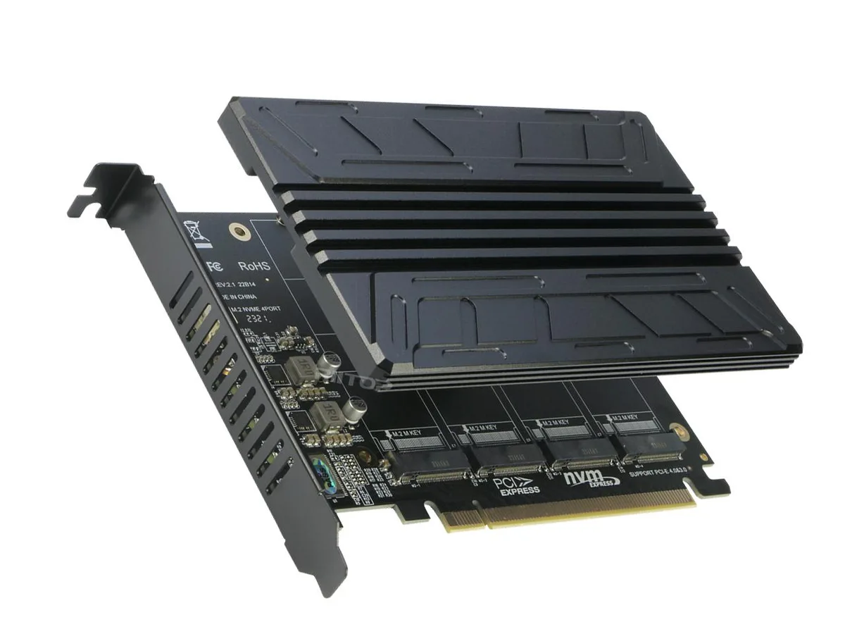 RIITOP RIITOP 4-Port NVMe PCIe 4.0/3.0 x16 Expansion Card with Heatsink — product photo