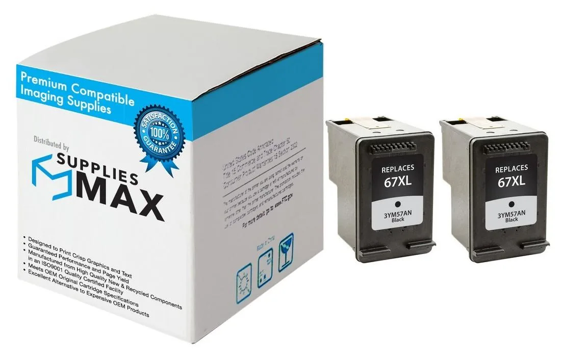 SuppliesMax SuppliesMax Remanufactured Inkjet Cartridge 2-Pack Black 240 Pages HP 67XL 3YM57AN_2PK — product photo