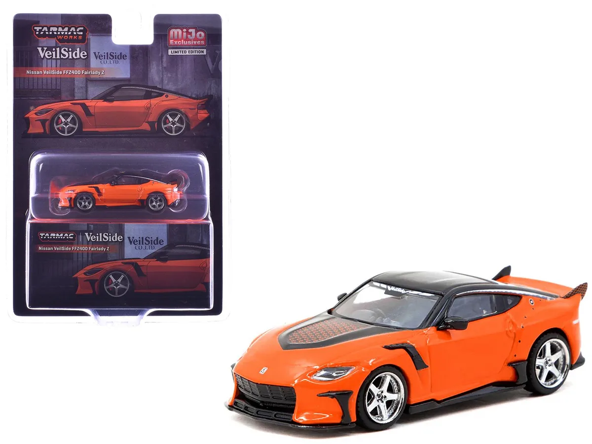 Tarmac Works Tarmac Works Nissan VeilSide FFZ400 Fairlady Z RHD Orange Black Global64 1/64 Diecast — product photo