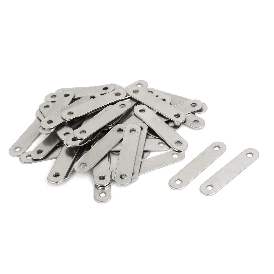 Pack of fifty silver metal flat corner brackets, 38mm by 8mm