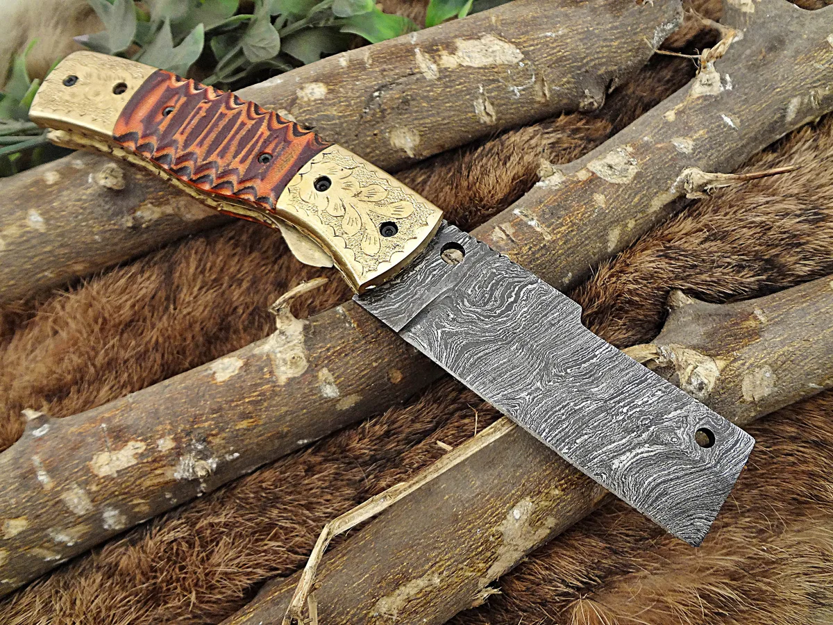 Damascus Depot Damascus Depot Folding Knife Wine &amp; Orange 3.5" Blade 7.5" Overall — product photo