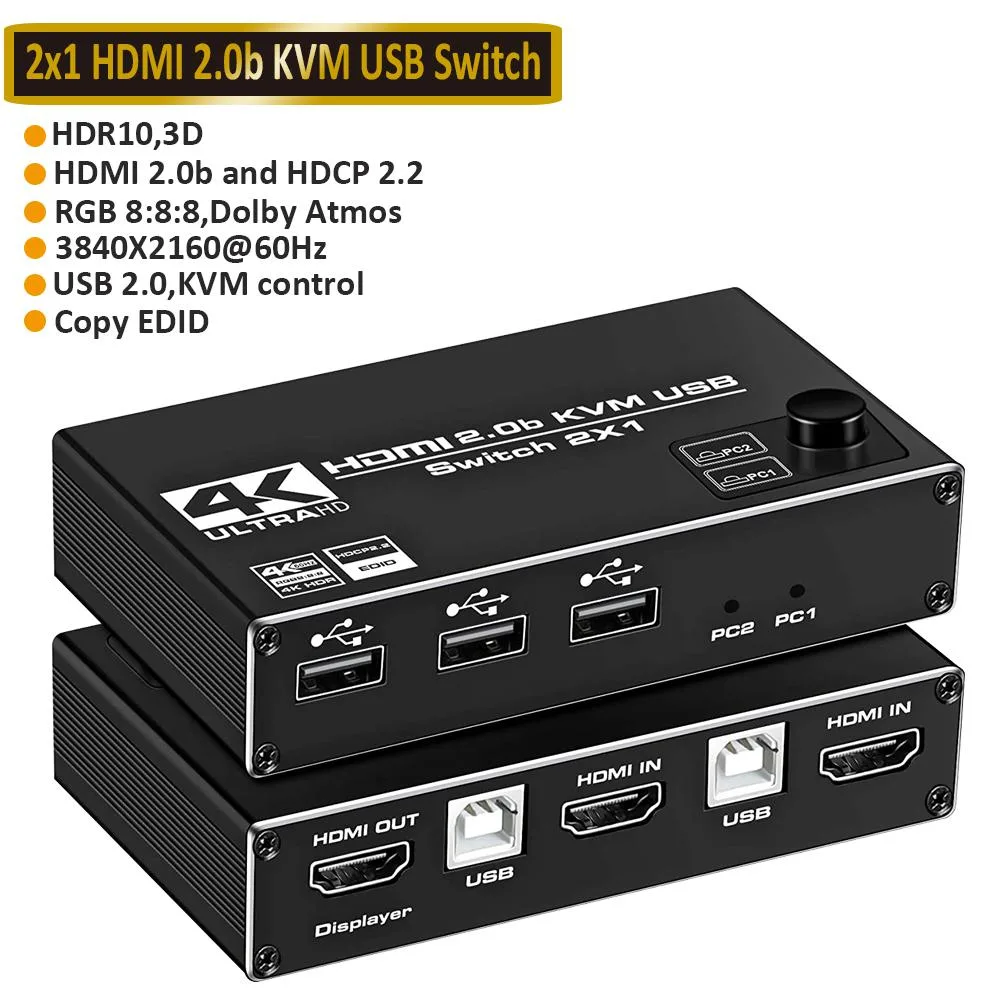 LUOM LUOM OZK1 4K@60Hz 2-Port HDMI KVM Switch with 3 USB 2.0 Ports HDMI Switcher Adapter Wireless — product photo