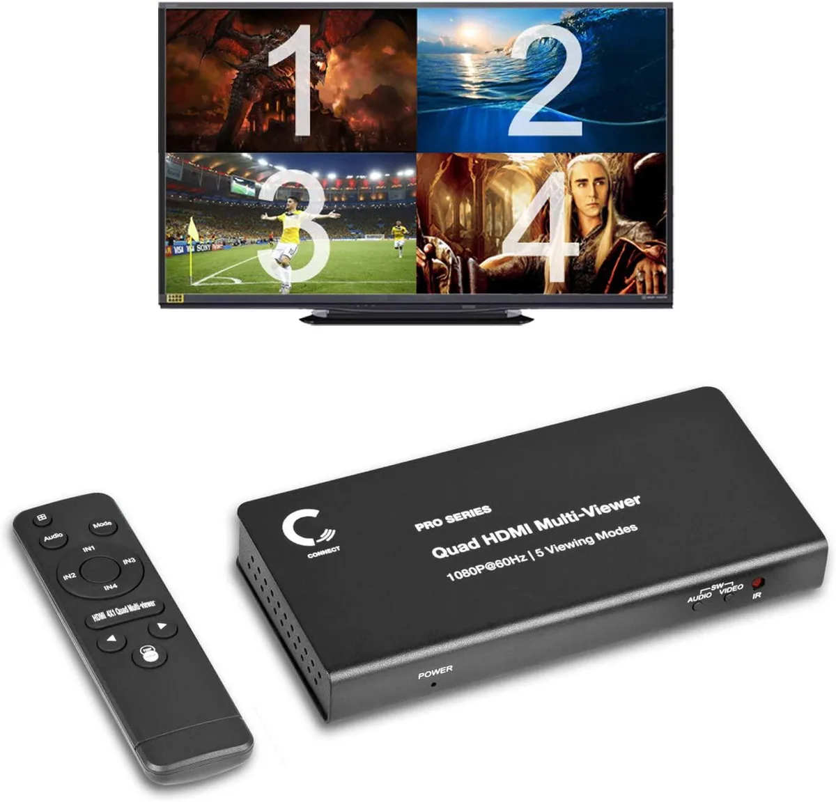 FOCUSTEC FOCUSTEC 4 Port Quad HDMI KVM Switch 1080p 60Hz 5 Modes — product photo