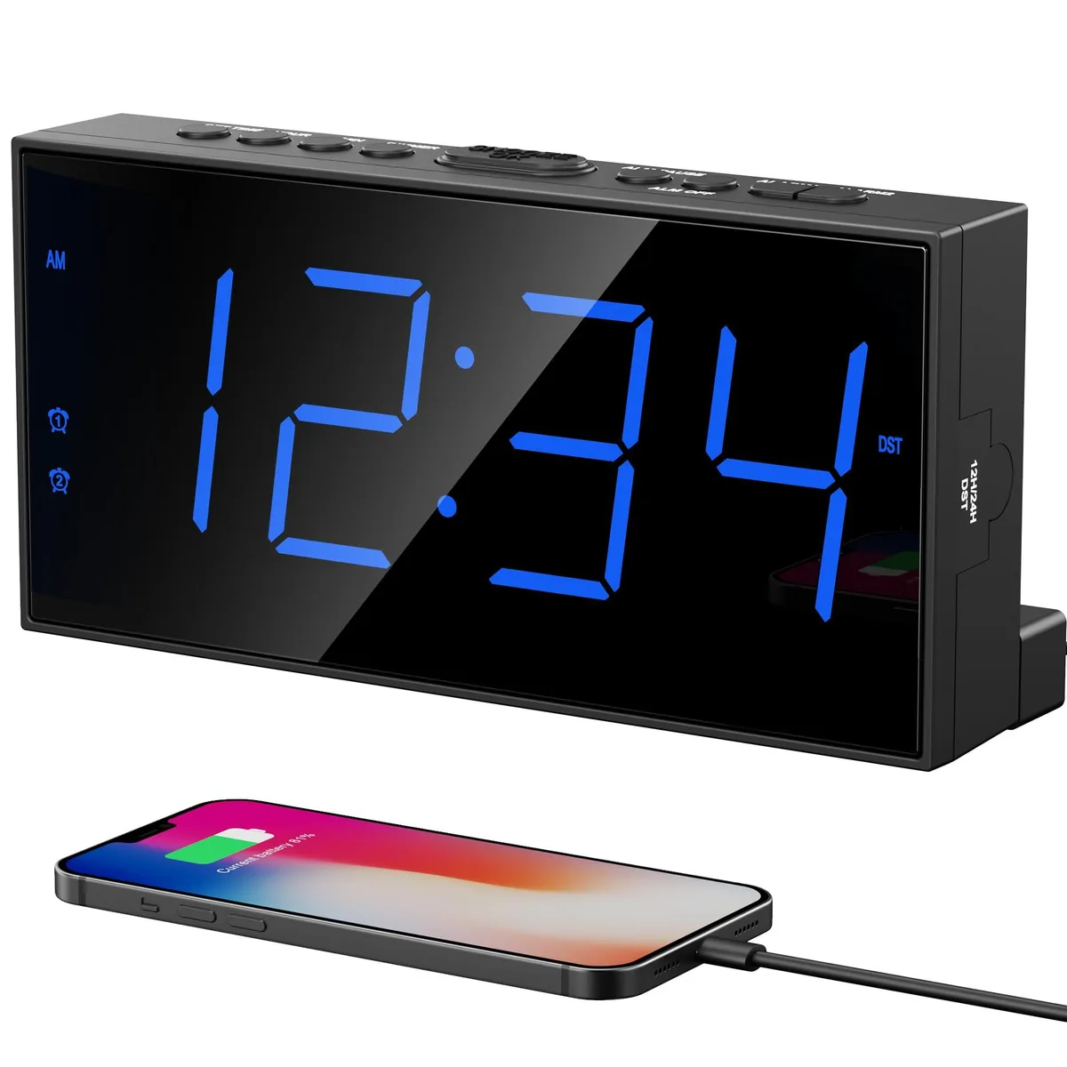 Blue rectangular LED clock with large digits, 8.5 by 3.5 by 1.5 inches
