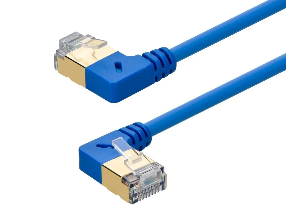Monoprice Inc. Monoprice 131015 SlimRun Cat6A S/STP Ethernet Cable 0.5 ft Blue 90° 36AWG — product photo