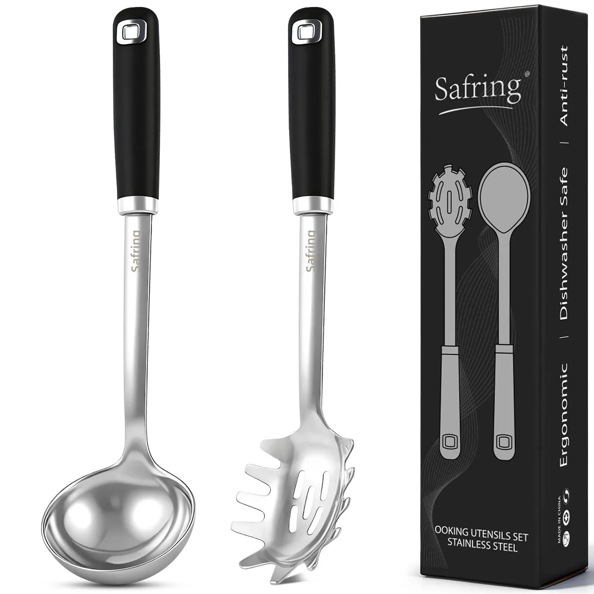  safring Pasta Fork and Ladle Spoon Set C-2 13.3in x 3.3in Black/Stainless Steel — product photo