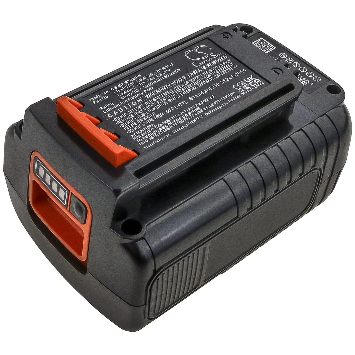 Rectangular nickel-zinc power tool battery pack with dark casing and connector terminals