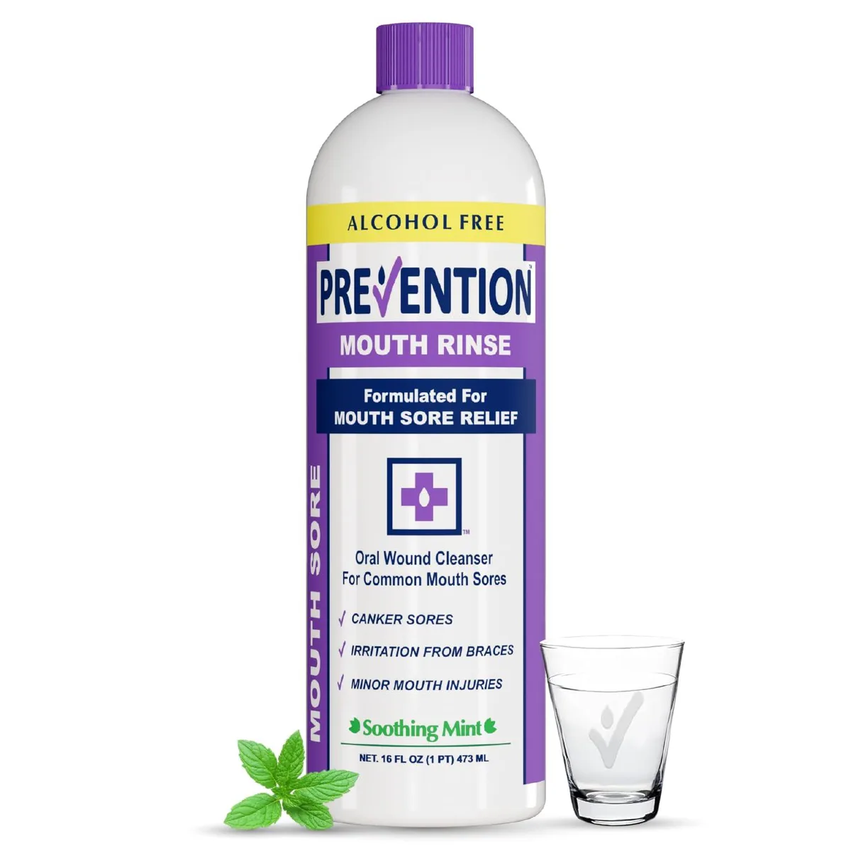 White 16 oz bottle with mint mouth rinse label