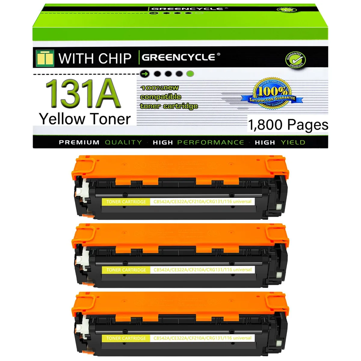 GREENCYCLE GREENCYCLE 3 Pack CF212A Yellow Toner Cartridge — product photo