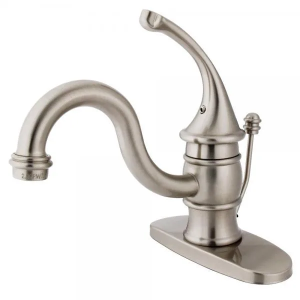 Polished chrome two-handle kitchen faucet with teapot spout