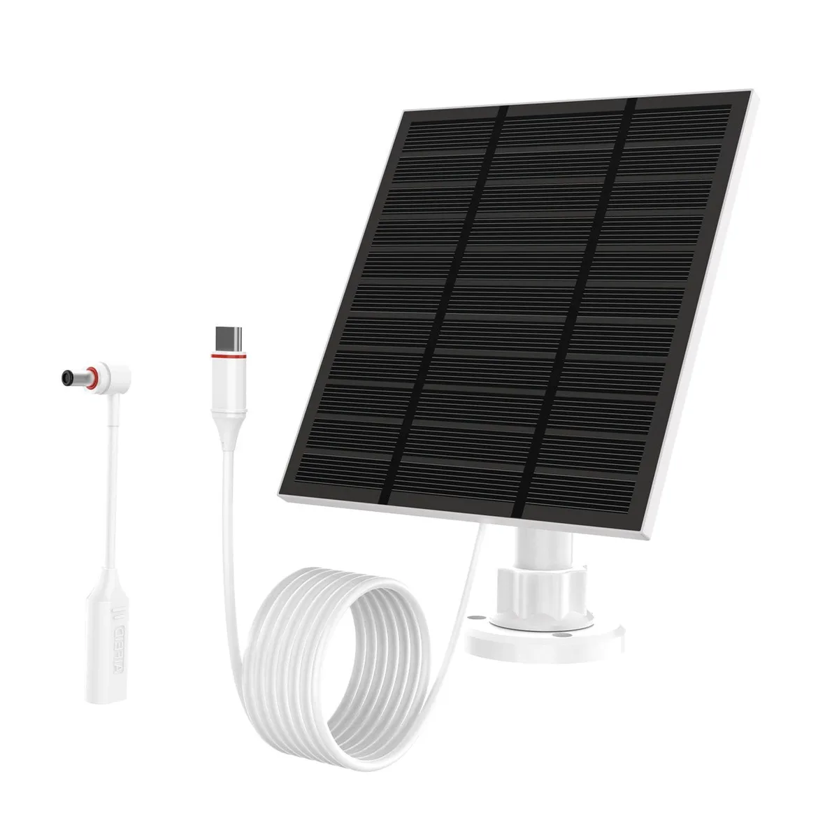 White rectangular solar panel with 360° adjustable bracket and 10ft cable