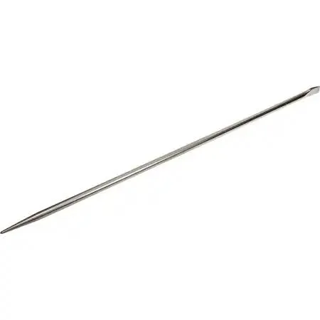 Long nickel-plated steel pinch bar with flat chisel end and pointed tip